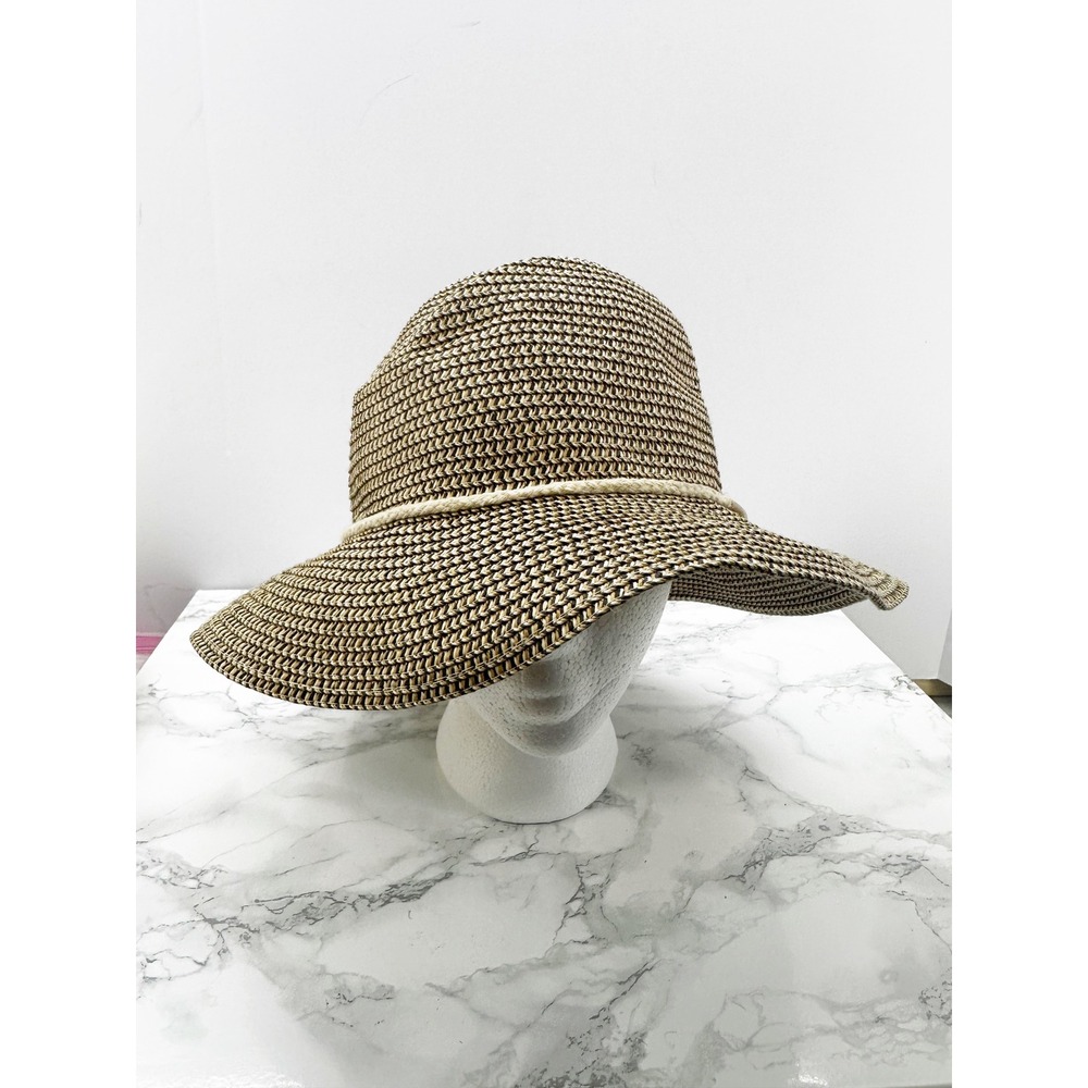 INC International Concepts Straw Sun Hat Women OS Brown Gold Rope Trim